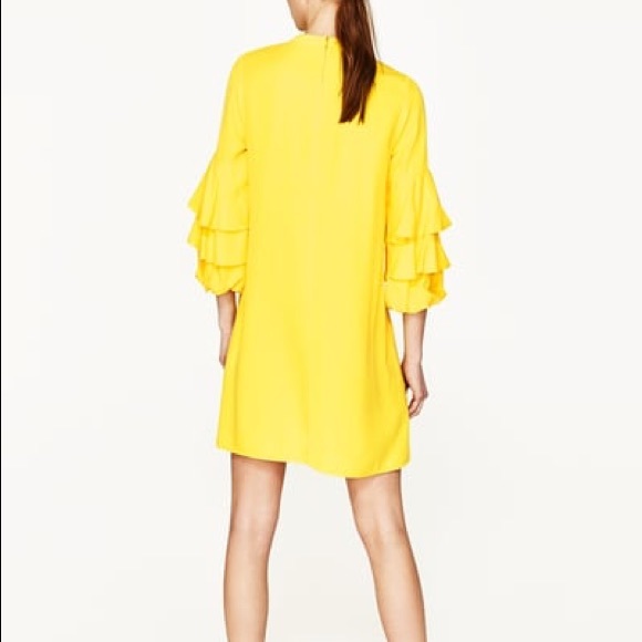 NWT Zara Yellow Frilled Tiered Sleeve Mini Dress - Picture 4 of 7